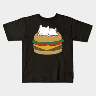 Cute cat on a burger t-shirt Kids T-Shirt